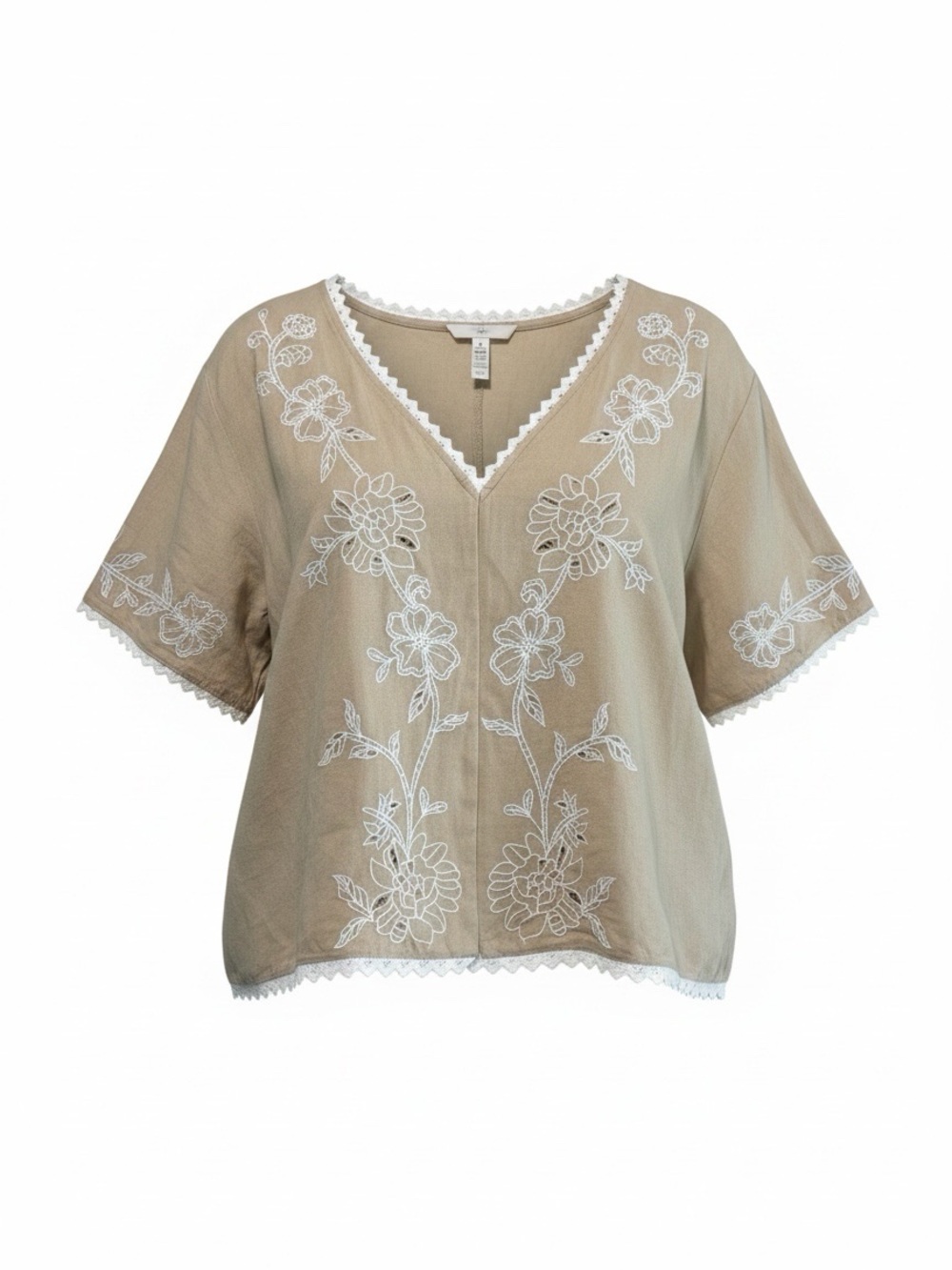 Embroidered Linen Blend Blouse  Beige SIZE XXL. NWT